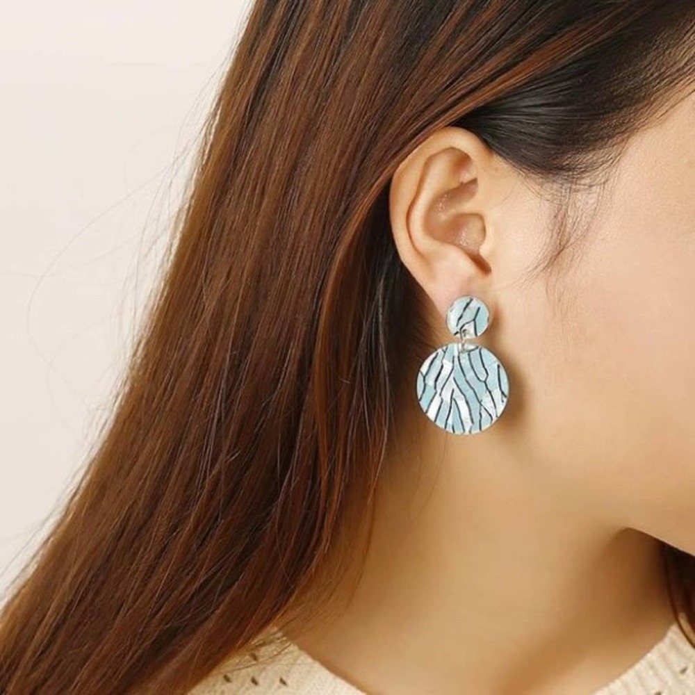 Dainty Acrylic Blue and Black Round Earrings